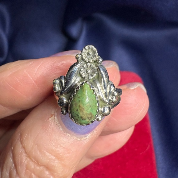 Ring 925 Sterling Silver Genuine Turquoise Floral Dainty - Picture 5 of 6